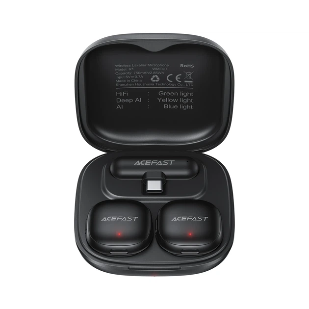 Беспроводная микрофонная система ACEFAST R1 dual-mic 48 ч работы ABS-пластик черный - изображение 4