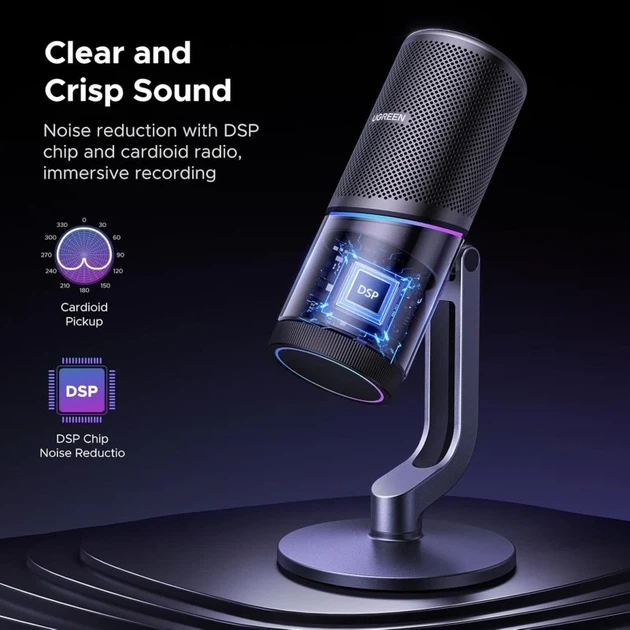 Микрофон настольный UGREEN CM769 USB-A кардиоидный с RGB подсветкой темно-серый - изображение 3