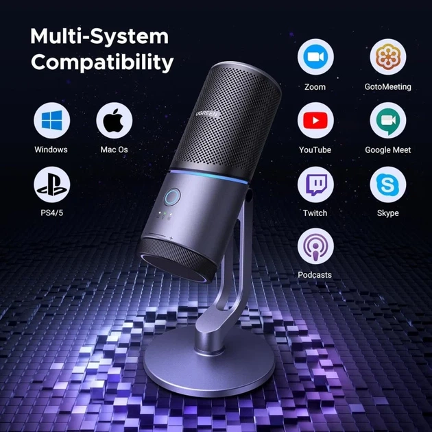 Микрофон настольный UGREEN CM769 USB-A кардиоидный с RGB подсветкой темно-серый - изображение 6