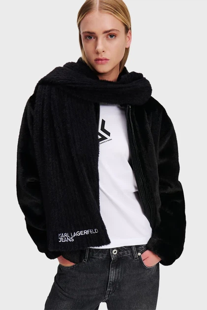 Жіночий чорний шарф furry logo Karl Lagerfeld Jeans OS 246J3302 - Фото 2 Жіночий чорний шарф furry logo Karl Lagerfeld Jeans OS 246J3302 - изображение 2