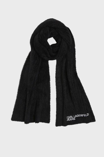 Жіночий чорний шарф furry logo Karl Lagerfeld Jeans OS 246J3302 - Фото 3 Жіночий чорний шарф furry logo Karl Lagerfeld Jeans OS 246J3302 - изображение 3