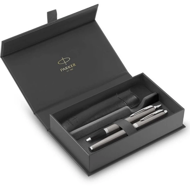 Набір ручок Parker 26 292b242 IM Stainless Steel перова + кулькова та чохол, набір подарунковий перо F - Фото 1 Набір ручок Parker 26 292b242 IM Stainless Steel перова + кулькова та чохол, набір подарунковий перо F - зображення 1