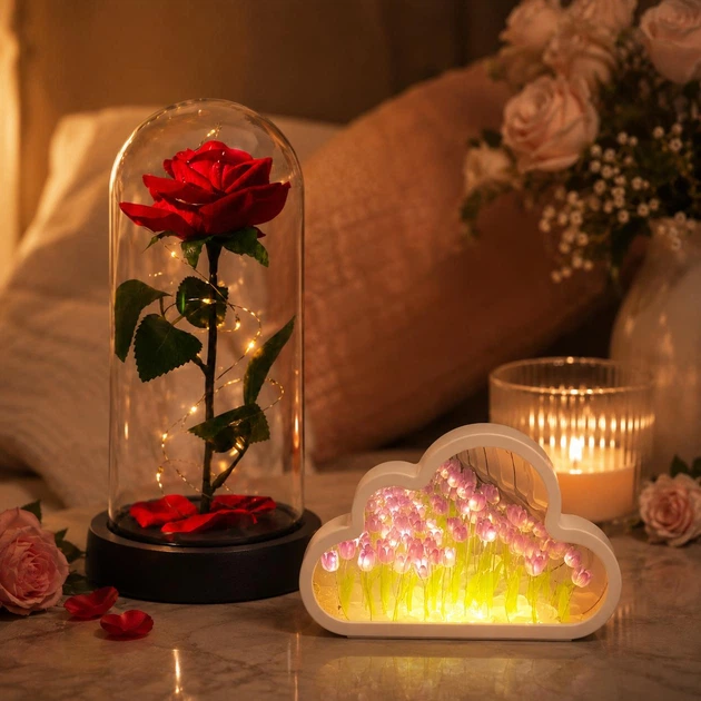 Светодиодный декоративный подарочный LED-ночник Красная Роза в Колбе 20.5 см - изображение 9