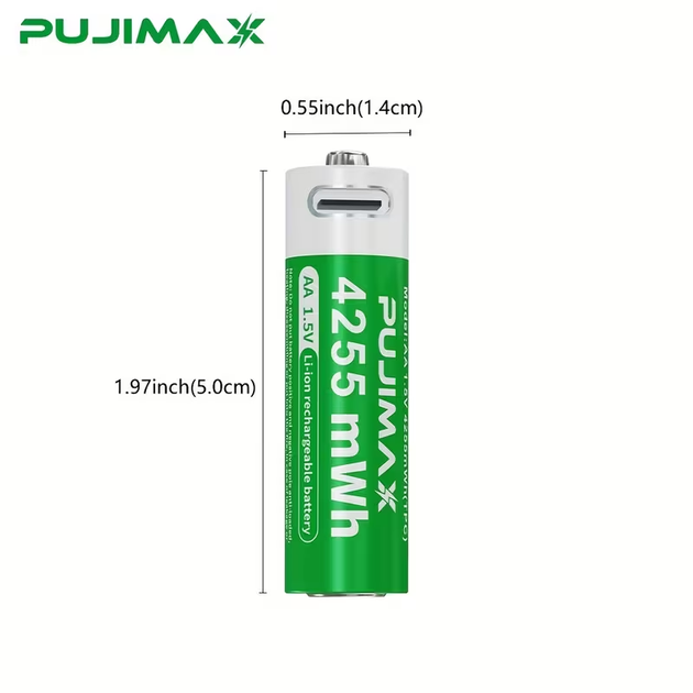 Комплект акумуляторів PUJIMAX AA Li-ion 1.5 V 4255 mWh (4 шт.) у кейсі + кабель USB Type-C - зображення 2