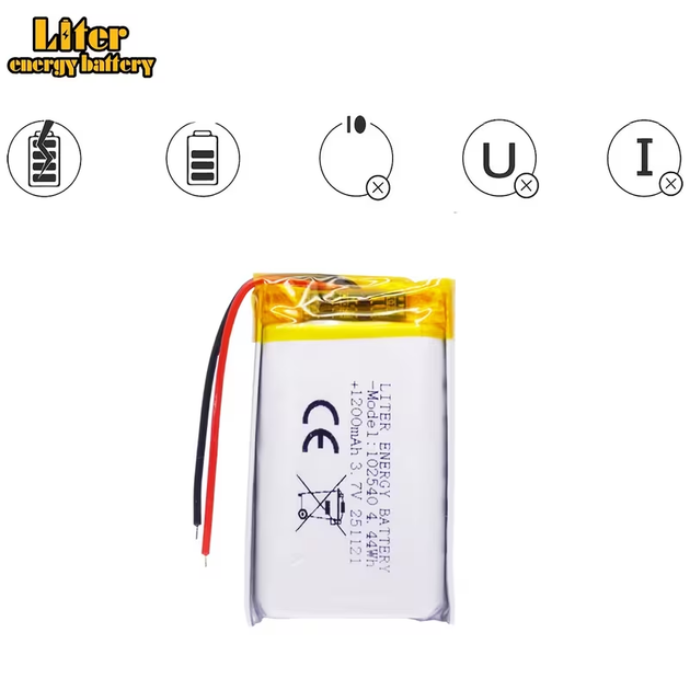 Літій-полімерний акумулятор Li-Po Liter Energy Battery 102540 3.7V 1200 mAh (4.44 Wh) із платою захисту PCB — Виводи під пайку. - зображення 7