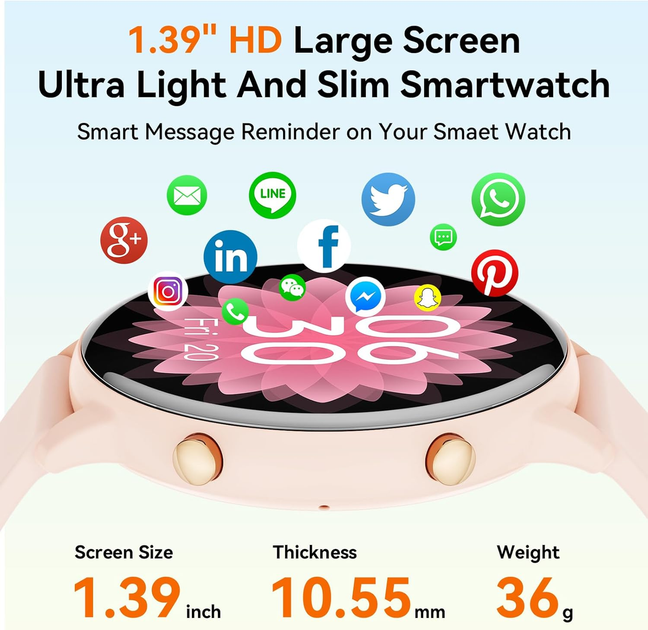 Смарт-годинник Hwagol 1.39" HD, Bluetooth дзвінки, 140+ спортивних режимів, пульсометр, монітор сну, IP67, Android/iOS - зображення 3