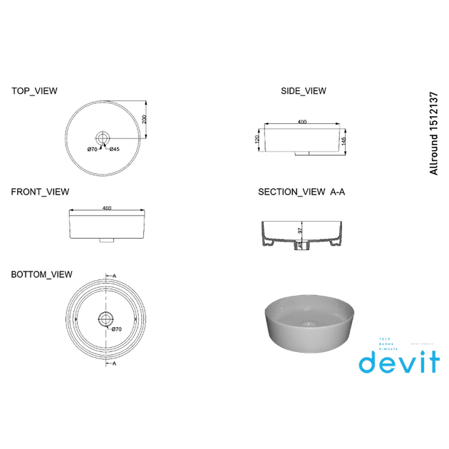 Раковина тонкостінна Devit Allround 40x40x14,5см (1512137) - зображення 2