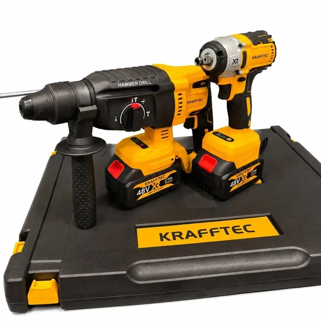 Набор инструментов Krafftec 6в1 48V 6.0Ah з 4 аккумуляторами та 2 зарядками - Фото 4 Набор инструментов Krafftec 6в1 48V 6.0Ah з 4 аккумуляторами та 2 зарядками - изображение 4