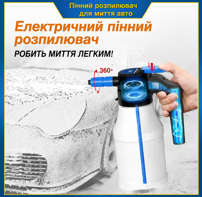 Аккумуляторный пеногенератор 1.5 л для мытья авто ручной электрический распылитель активной пены высокого давления - изображение 5