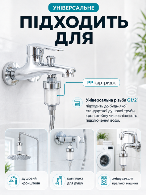 Фільтр для води проточний на душову лійку грубого очищення для ванної + 10 картриджів (FILTR-10) - Фото 3 Фільтр для води проточний на душову лійку грубого очищення для ванної + 10 картриджів (FILTR-10) - зображення 3