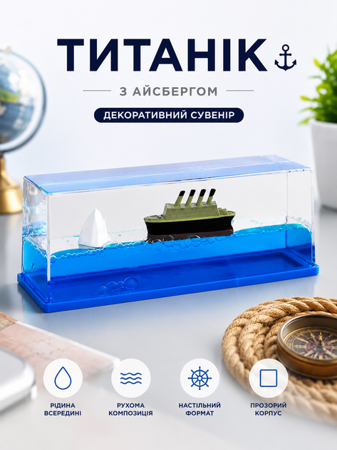Непотоплюваний кораблик, антистрес кораблик у колбі в авто, UKC NH0405, Титанік із айзбергом - Фото 1 Непотоплюваний кораблик, антистрес кораблик у колбі в авто, UKC NH0405, Титанік із айзбергом - зображення 1