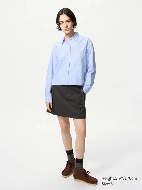 Укороченная рубашка свободного кроя JW Anderson Uniqlo в полоску 1159863185 (Голубой XL) - изображение 2