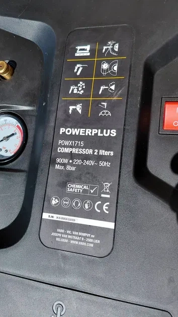 Компрессор Powerplus POWX1715, 900 Вт 8 бар 113 л/мин настенный безмасляный - изображение 9