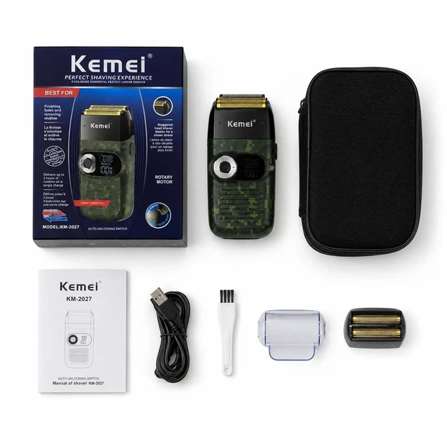 Электробритва Kemei KM-2027 мужская беспроводная сеточная 3 режима скорости USB-C 5 Вт 1400 мАч Пиксель - изображение 10