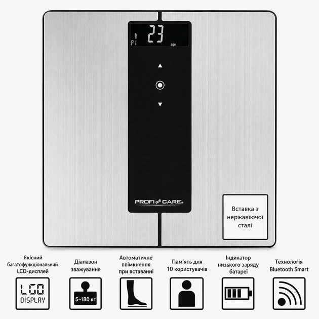 Диагностические напольные весы ProfiCare PC-PW 3008 BT до 180 кг, Bluetooth, анализ состава тела, стеклянная платформа - изображение 3