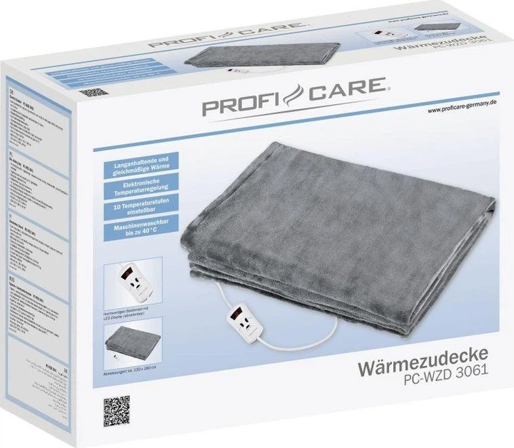 Электроодеяло ProfiCare PC-WZD 3061 130×180 см, 180 Вт, 10 уровней температуры, таймер, темно-серое - изображение 3