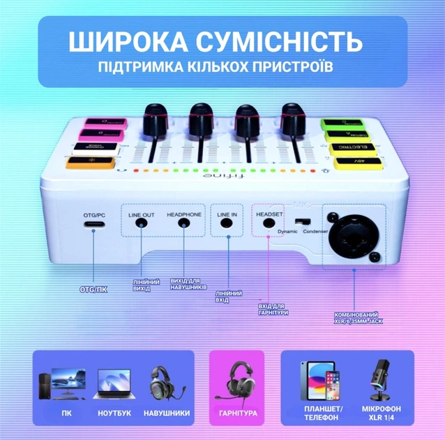Мікшерний пульт Fifine Sound Card (SC3) White - зображення 5