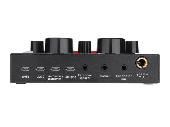 Внешняя звуковая карта UKC V8 Bluetooth для стриминга записи голоса и подкастов с 12 звуковыми эффектами и 6 режимами изменения голоса металлический корпус 1000 мАч Черная - изображение 4