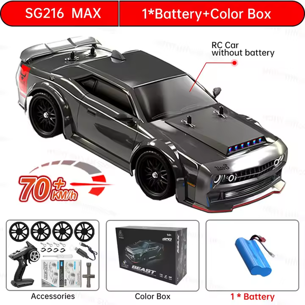 Радіокерована машинка автомобіль ZLL SG216 MAX 1:16 4WD до 70 км/год — RC дрифт-кар на пульті 2.4GHz, двигун 390, LED, дрифт-колеса - зображення 7