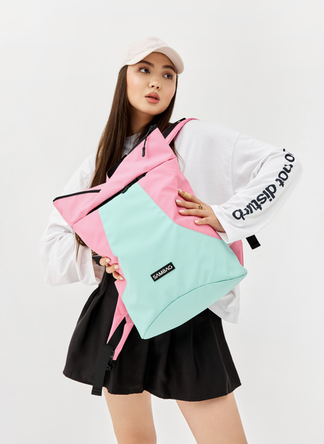 Стильний підлітковий рюкзак Sambag RollTop X із водовідштовхувального поліестеру з відділенням під ноутбук рожево-м’ятний - зображення 2