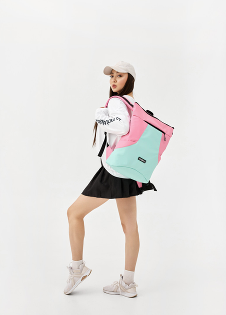 Стильний підлітковий рюкзак Sambag RollTop X із водовідштовхувального поліестеру з відділенням під ноутбук рожево-м’ятний - зображення 3