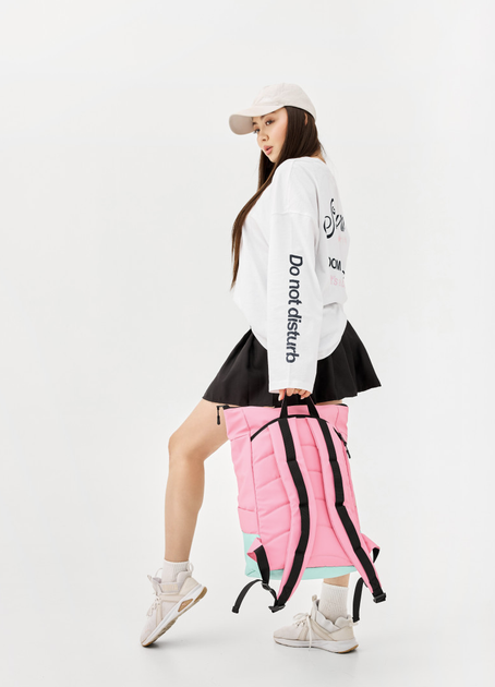 Стильний підлітковий рюкзак Sambag RollTop X із водовідштовхувального поліестеру з відділенням під ноутбук рожево-м’ятний - зображення 5