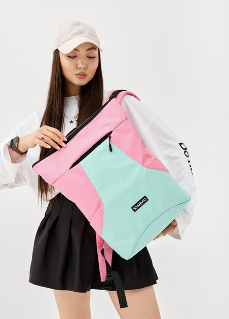 Стильний підлітковий рюкзак Sambag RollTop X із водовідштовхувального поліестеру з відділенням під ноутбук рожево-м’ятний - зображення 8
