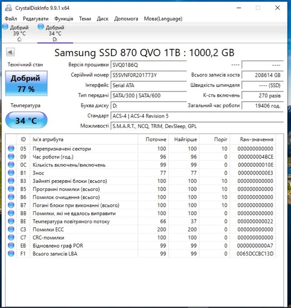 SSD накопитель Samsung 870 QVO 1TB (MZ-77Q1T0BW) Б/В - изображение 3