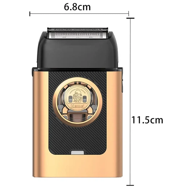 Электробритва Kemei KM-T409 аккумуляторная сеточная 3 лезвия 8000 об/мин USB-C бесщеточный двигатель золотисто-черная для сухого бритья мужская - изображение 9