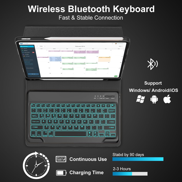 Чехол-клавиатура JADEMALL для iPad Pro 12.9″ 3/4/5/6 Gen 2018–2022, Bluetooth, QWERTZ, подсветка, синий - изображение 5