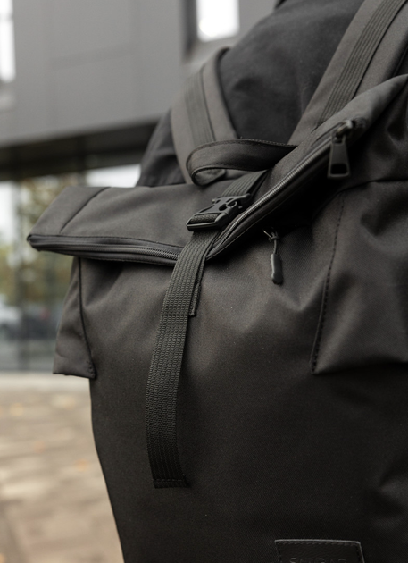 Городской водоотталкивающий городской рюкзак-ролтоп Sambag RollTop из ткани Черный - Фото 2 Городской водоотталкивающий городской рюкзак-ролтоп Sambag RollTop из ткани Черный - изображение 2