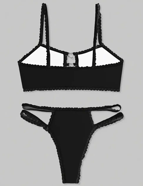 Комплект жіночої білизни Хелоу Кіті Топ і трусики Hello Kitty Lingerie Set Аніме Санріо Y2K тренд (чорний) M - зображення 5