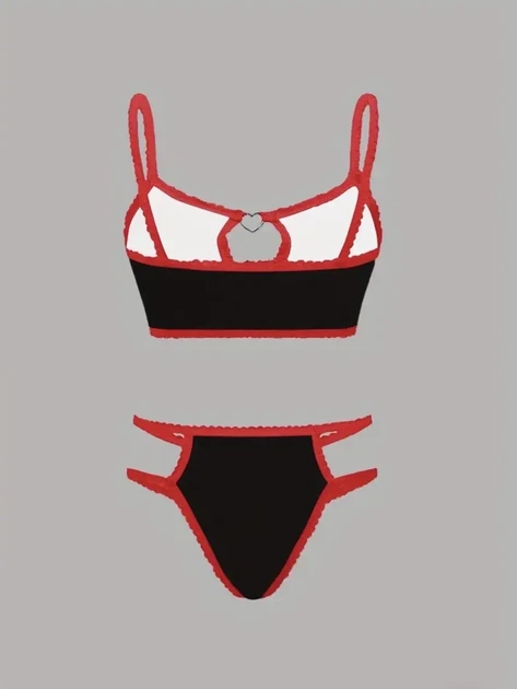 Комплект жіночої білизни Хелоу Кіті Топ і трусики Hello Kitty Lingerie Set Аніме Санріо Y2K тренд (чорно-червоний) S - зображення 4