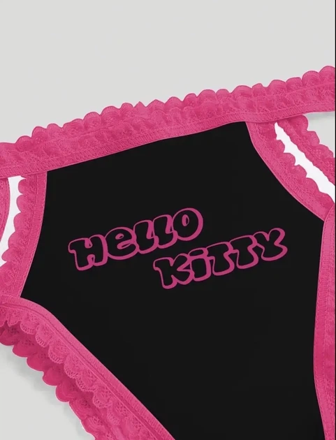 Комплект женского белья Хелоу Кити Топ и трусики Hello Kitty Lingerie Set Аниме Санрио Y2K тренд (черно-розовый) S - изображение 6