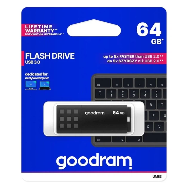 Флеш-накопитель Goodram UME30 USB 3.2 64GB Black (TGD-UME30640K0R11) - Фото 1 Флеш-накопитель Goodram UME30 USB 3.2 64GB Black (TGD-UME30640K0R11) - изображение 1