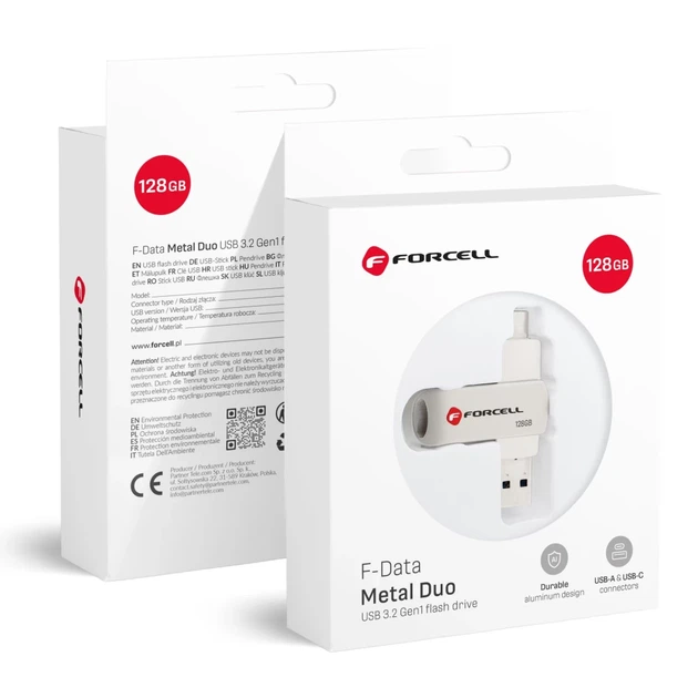 Флешка 128GB USB 3.2 Gen 1 Forcell F-Data Metal Duo Silver (5903396391798) - Фото 1 Флешка 128GB USB 3.2 Gen 1 Forcell F-Data Metal Duo Silver (5903396391798) - зображення 1