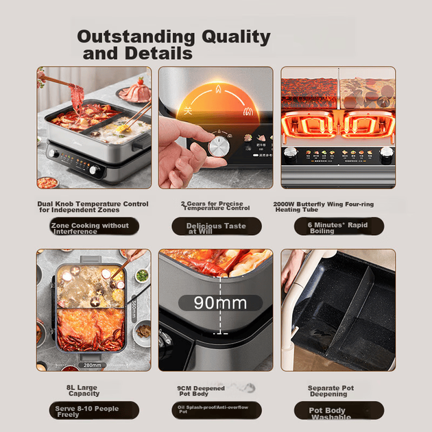 Кастрюля Midea Hot Pot электрическая 8 л, двусторонний контроль температуры, HGS382712 - изображение 4