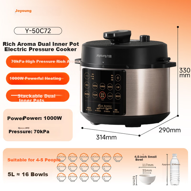 Скороварка электрическая Joyoung Rich Aroma Series 5л с двумя чашами для 4-6 персон Y-50C72 - изображение 2