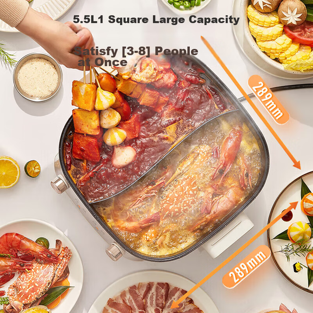 Кастрюля электрическая Midea Hot Pot двусторонняя быстрое кипение 5.5л съемная HGS282813 - изображение 4