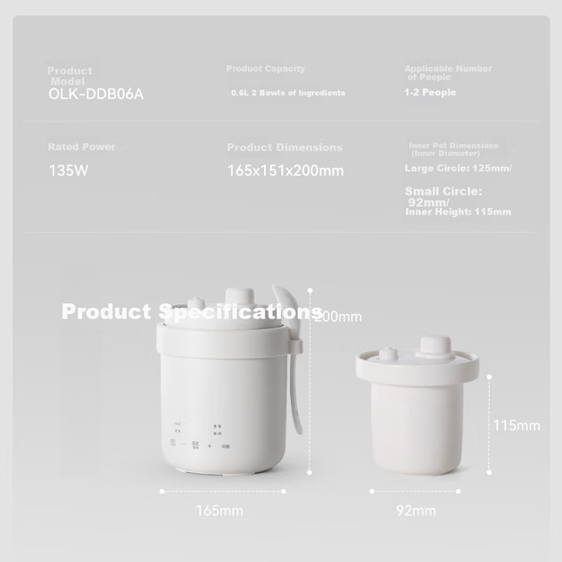 Электрическая мультиварка Olayks Instant Electric Stew Pot для приготовления детского питания, мини-рисоварка объемом 0,6 л на 1-2 персоны. - изображение 2