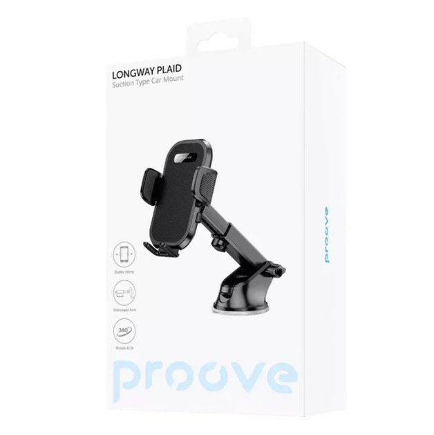 Автотримач Proove Longway Plaid Suction Type Car Mount на панель і скло для телефону 4.7–6.9", вакуумний, чорний - Фото 6 Автотримач Proove Longway Plaid Suction Type Car Mount на панель і скло для телефону 4.7–6.9", вакуумний, чорний - зображення 6