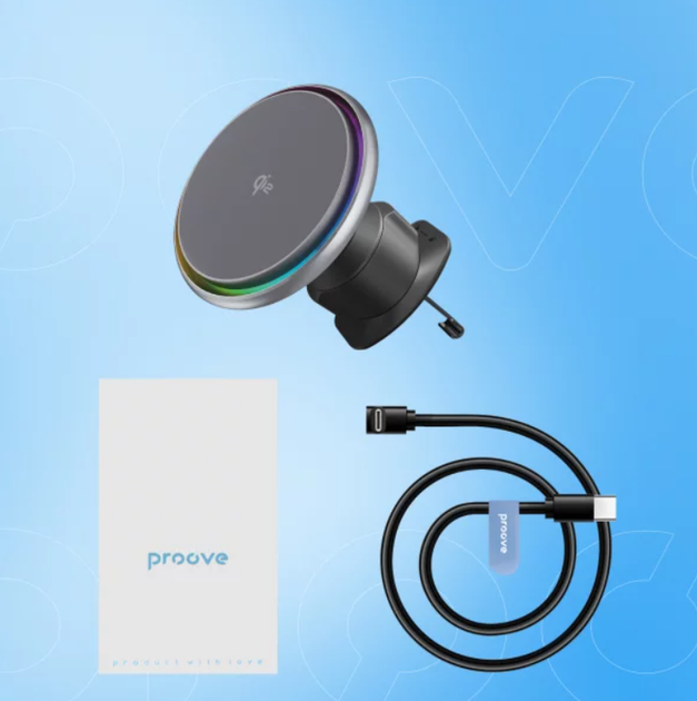 Автодержатель Proove IceCore Qi2 с MagSafe и беспроводной зарядкой 15W, активным охлаждением и RGB-подсветкой, на дефлектор, графитовый - изображение 2