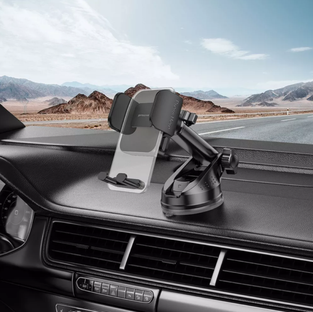 Автотримач Proove Crystal Clamp Suction Type Car Mount на панель і скло для телефону 4.7–6.9", механічний, чорний - зображення 2