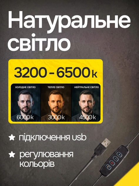 Кільцева світлодіодна LED лампа 33 см Ring Light LJJ-33 професійне кольцеве селфі світло для візажиста б'юті-майстра блогера фотозйомки комплект із гнучким затискачем-тримачем для телефону плавною регуляцією яскравості та 3 режимами колірної температури - зображення 2
