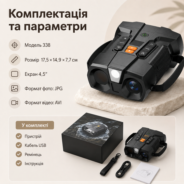 Акумуляторний цифровий бінокль нічного бачення 4K з екраном 4,5″ та зумом 10x - зображення 4