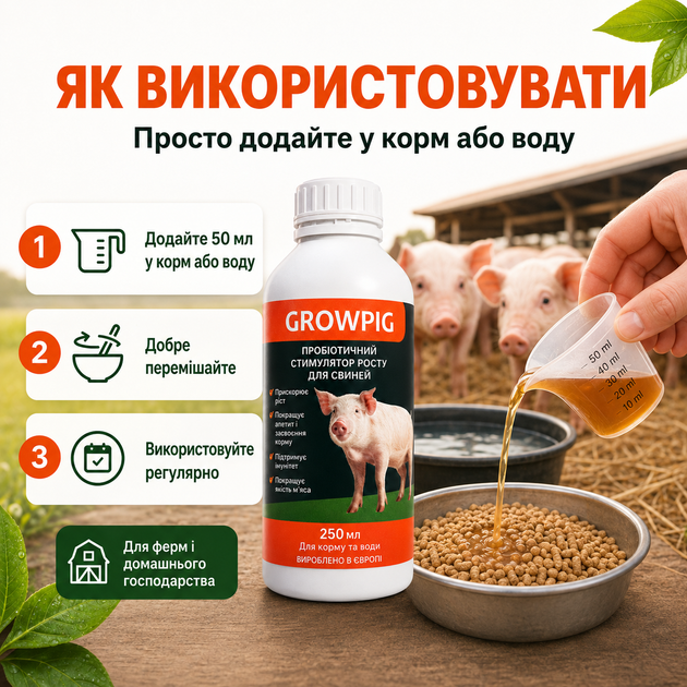 Кормова добавка для свиней GROWPIG Growth Stimulator Добавка для росту свиней 250 мл Пробіотики для свиней - зображення 5