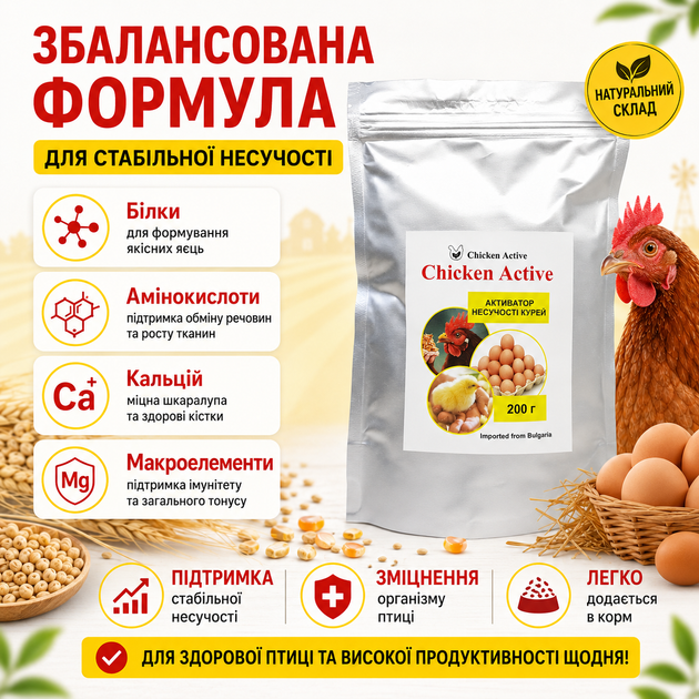 Повышение несучьсти Chicken Active Для курей-несучек, 200 г Кормовая добавка для курей несучек - изображение 8