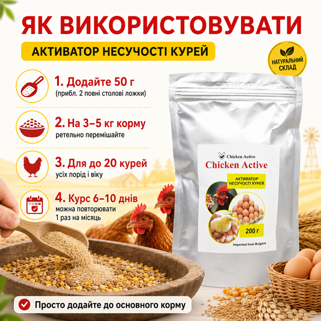 Повышение несучьсти Chicken Active Для курей-несучек, 200 г Кормовая добавка для курей несучек - изображение 9