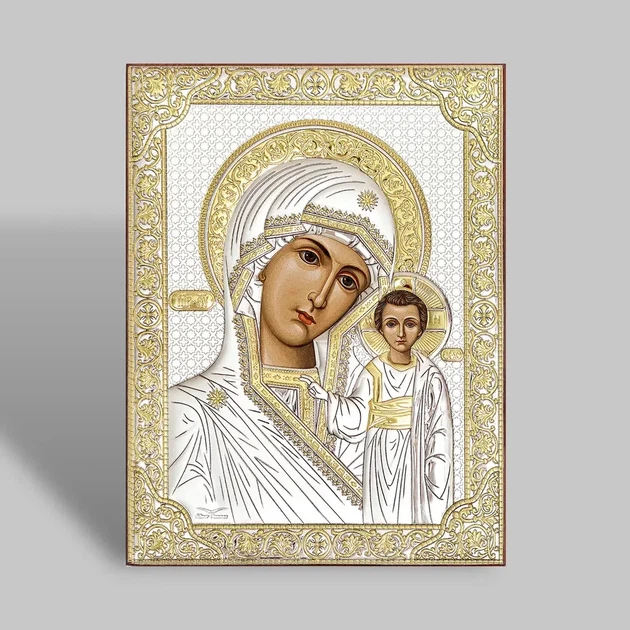 Срібна ікона 12 x 16 см Богородиця Казанська. P-4/002G/K 12 - Фото 1 Срібна ікона 12 x 16 см Богородиця Казанська. P-4/002G/K 12 - зображення 1