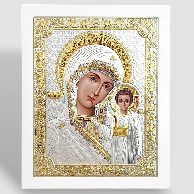 Иконы венчальные 21х26 см серебрянные в белом дереве - изображение 3